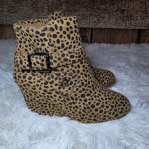 Leopard Print Wedge Ankle Boots